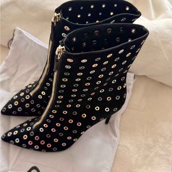 Alice + Olivia Black Eyelet Heeled Boots - Picture 2 of 5
